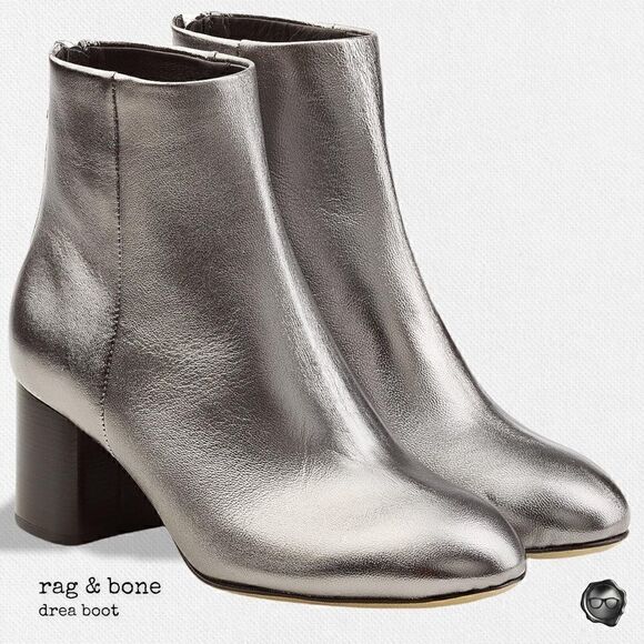 rag & bone Shoes - RAG & BONE DREA METALLIC NAPPA LEATHER ANKLE BOOT IN GUNMETAL NIB